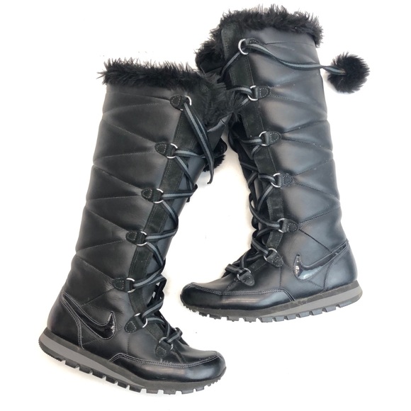 Nike Women's Black Apres Skyhigh Knee High Faux Fur Snow Boots - Picture 1 of 6